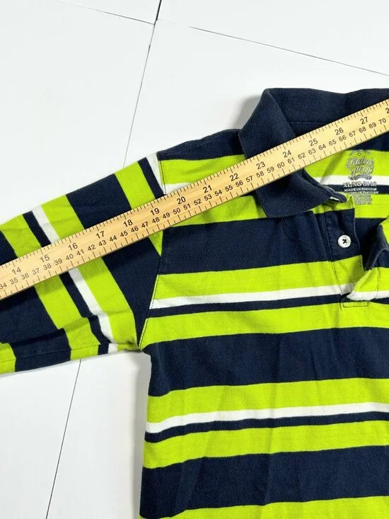 Faded Glory Boy’s Long Sleeve Striped Navy Blue/Green Polo Shirt Size XL (14-16) - Picture 6 of 11